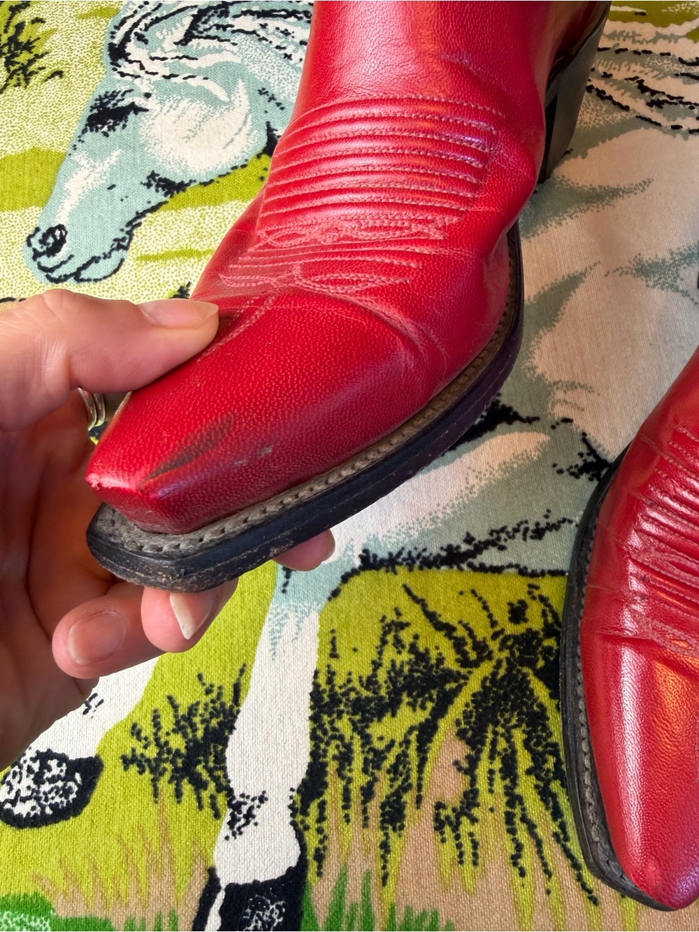 Vintage Lucchese 1883 Red Leather Cowboy Boots Snip-Toe Women's Size 8-8.5 - Picture 8 of 17